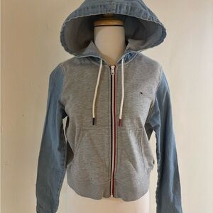 Denim Hooded Zip-Up Jacket